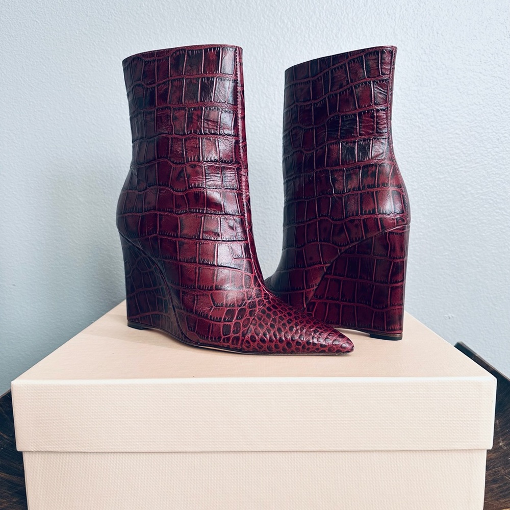 Alexandre Birman Angelina Croc-Embossed Wedge Ankle Boots - Color: Intense Rust